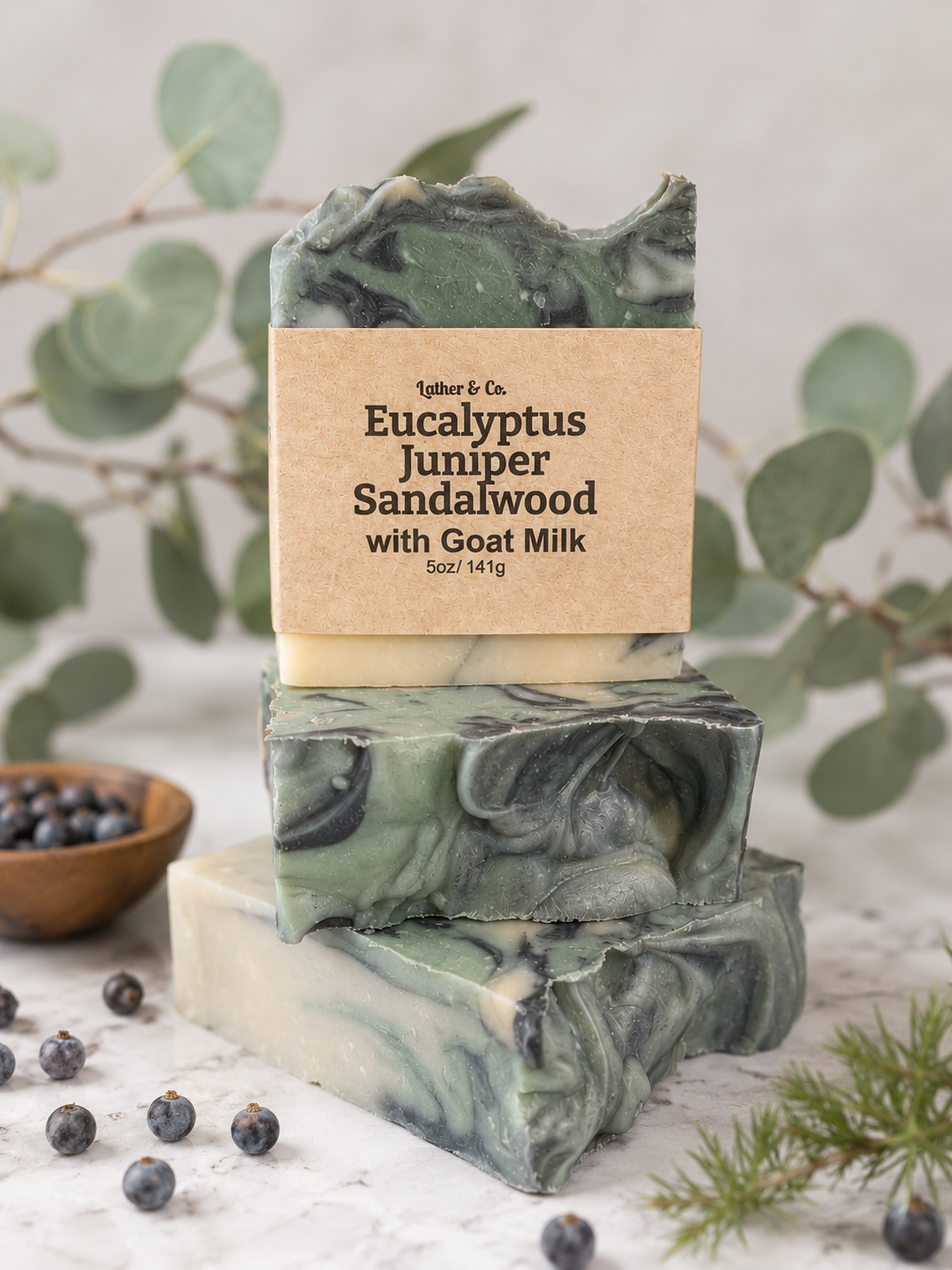 EUCALYPTUS JUNIPER SANDALWOOD GOAT MILK BAR SOAP
