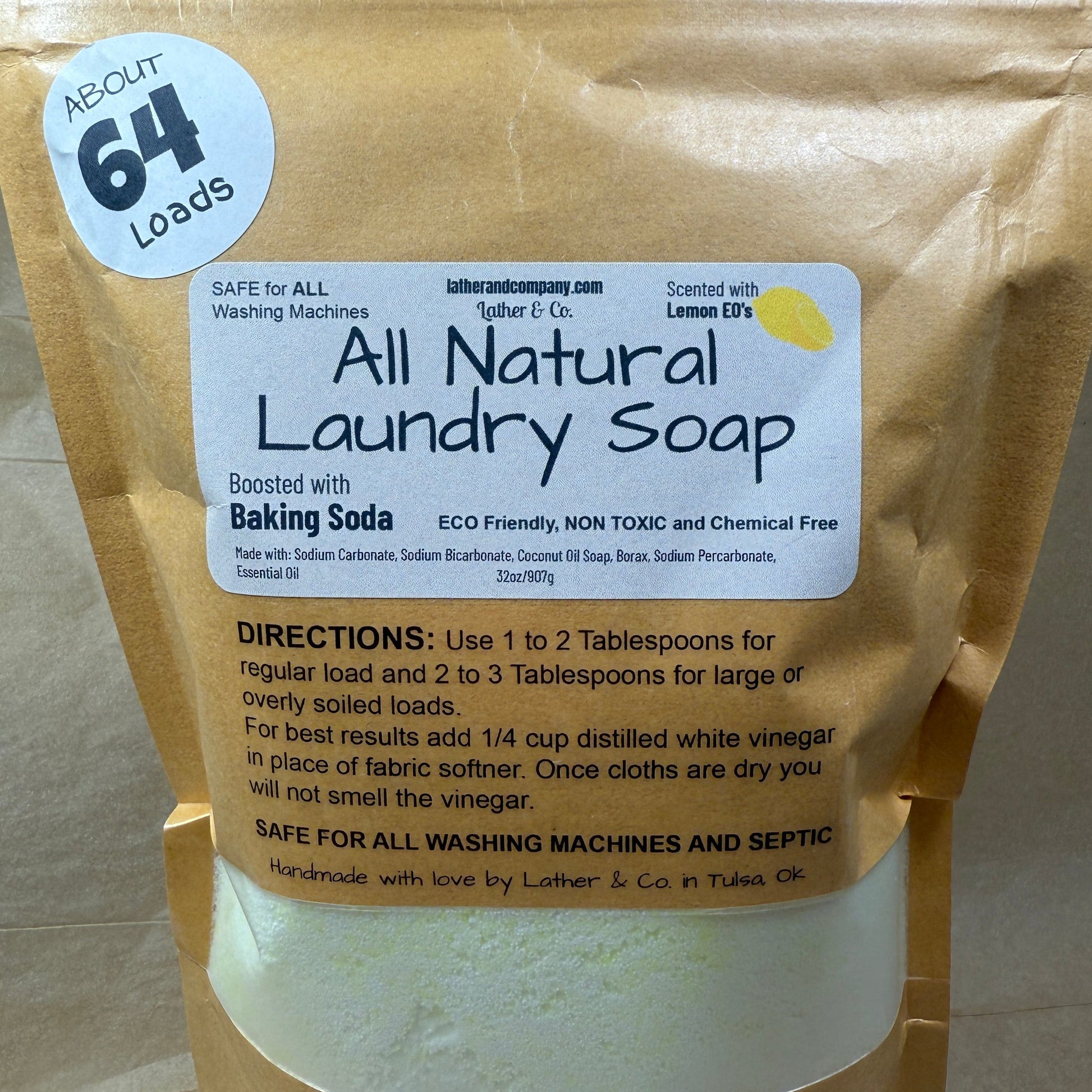 All natural laundry soap package with label on a neutral background